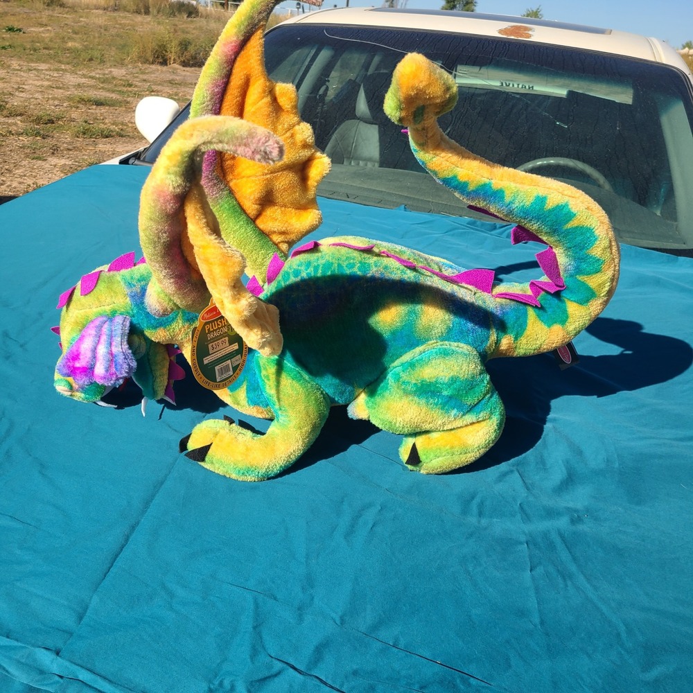 Melissa & Doug Plush Dragon Kids Large Green Tie-Dye Winged Stuffed Animal NWT